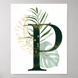 Decoratieve letter P met tropische bladeren Poster