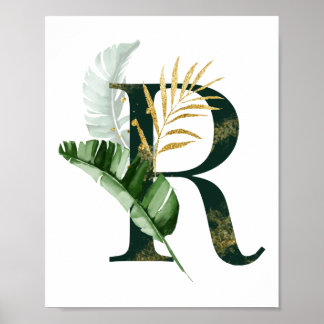 Decoratieve letter R met tropische bladeren Poster