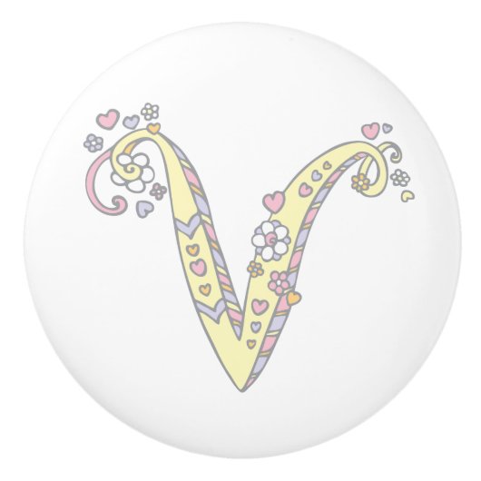 Decoratieve letter V monogram handvat pull knop (Voorkant)