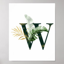 Decoratieve letter W met tropische bladeren