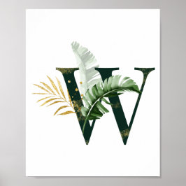 Decoratieve letter W met tropische bladeren Poster