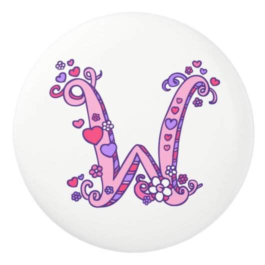 Decoratieve letter W monogram roze handgreep knop (Voorkant)