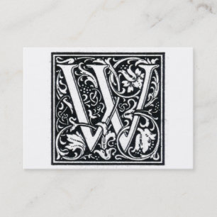 Decoratieve letter "W" Woodcut Woodblock Initiaal Visitekaartje