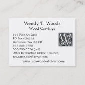 Decoratieve letter "W" Woodcut Woodblock Initiaal Visitekaartje (Achterkant)