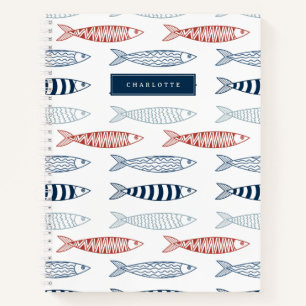 Decoratieve Mediterrane Sardines Vis Custom Name Notitieboek