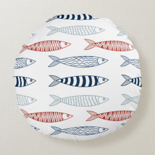Decoratieve mediterrane sardines vispatroon rond kussen