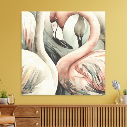 Decoratieve moderne stijlvolle flamingo canvas afdruk (Insitu (Woonkamer))