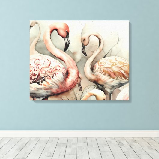 Decoratieve moderne stijlvolle flamingo's canvas afdruk (Insitu (Houten vloer))