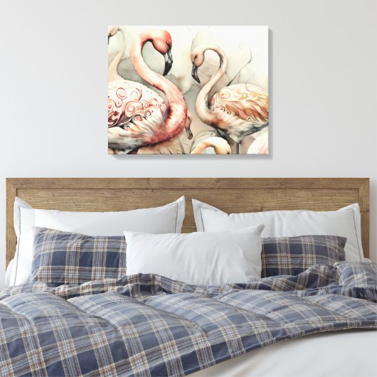 Decoratieve moderne stijlvolle flamingo's canvas afdruk (Insitu (Slaapkamer))