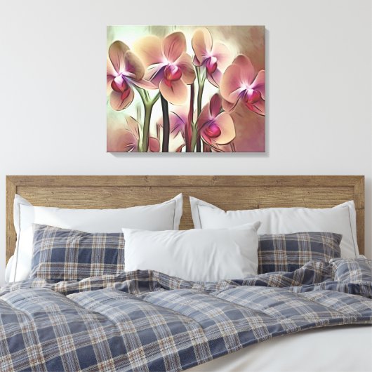 Decoratieve moderne stijlvolle orchideeën canvas afdruk (Insitu (Slaapkamer))