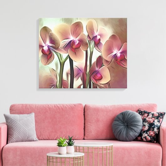 Decoratieve moderne stijlvolle orchideeën canvas afdruk (Insitu (Woonkamer))