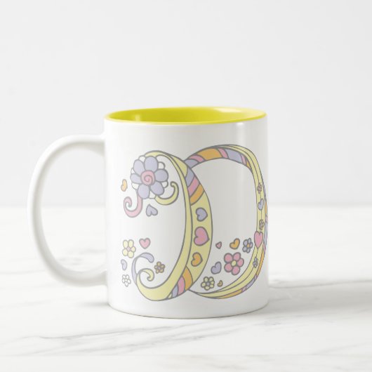 Decoratieve Monogram D harten en bloemen mok (Links)