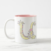 Decoratieve Monogram U harten en bloemen mok (Links)