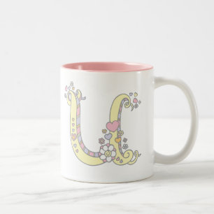 Decoratieve Monogram U harten en bloemen mok