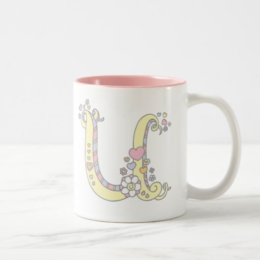 Decoratieve Monogram U harten en bloemen mok (Rechts)
