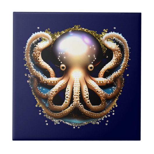 Decoratieve octopus onder het zee creature glam tegeltje (Voorkant)