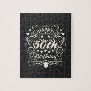 Decoratieve ornamentale Happy 50th Birthday. Legpuzzel