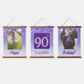 Decoratieve Paarse Glitter 2 Foto's 90ste Verjaard Hangend Wandkleed (Driedubbel)