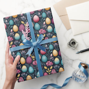 Decoratieve paaseieren Donker Bloempatroon Cadeaupapier