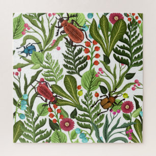 Decoratieve Planten en Insecten: Naadloos Ontwerp. Legpuzzel