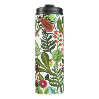 Decoratieve Planten en Insecten: Naadloos Ontwerp. Thermosbeker