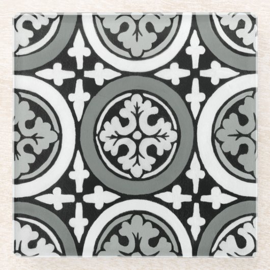 Decoratieve renaissance Rosette Tile Design Glazen Onderzetter (Voorkant)