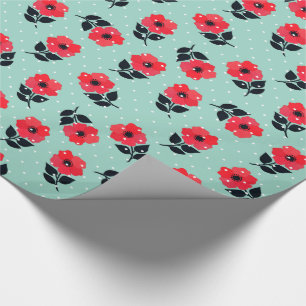 Decoratieve rode bloemen Mint Blue Polka Dots Cadeaupapier