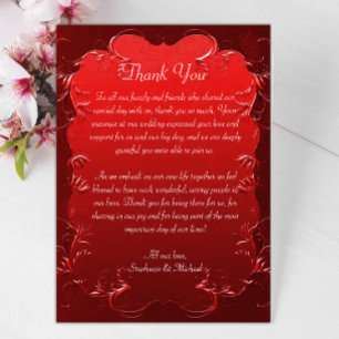 Decoratieve rode bruiloft dank u kaart