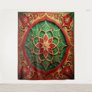 Decoratieve rode groene feestelijke achtergrond wandkleed