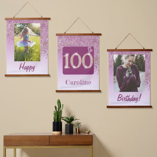 Decoratieve Roos Gouden Glitter Foto's 100e Verjaa Hangend Wandkleed (Asymmetrisch)