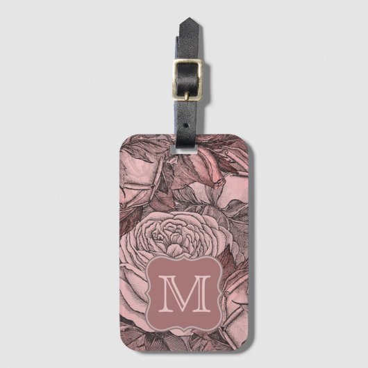 Decoratieve Rozen Blush Pink Monogram Bagagelabel (Voorkant (verticaal))