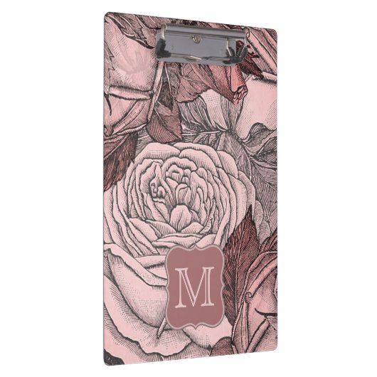 Decoratieve Rozen Blush Pink Monogram Klembord (Rechts)