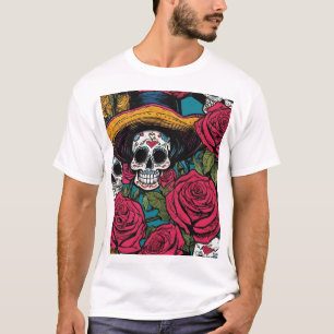 Decoratieve schedel met Sombrero en Rozen T-shirt