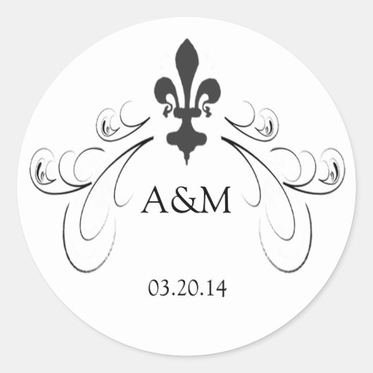 Decoratieve Scroll Fleur de Lis Trouwstickers Ronde Sticker (Voorkant)
