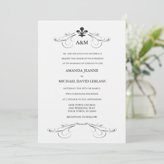 Decoratieve scroller Fleur de Lis Wedding (grijs) Kaart (Staand voorkant)
