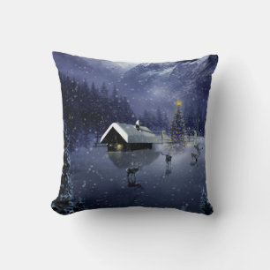 Decoratieve Sneeuw Blauwe & Witte Bal Prettig Kers Kussen