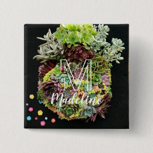 Decoratieve succulenten vierkante button 5,1 cm