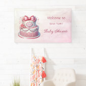 Decoratieve taart Roze strik Baby shower Spandoek (Insitu)