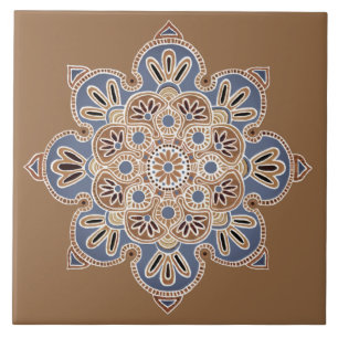 Decoratieve tegel Medallion Smokey oranje en blauw Tegeltje