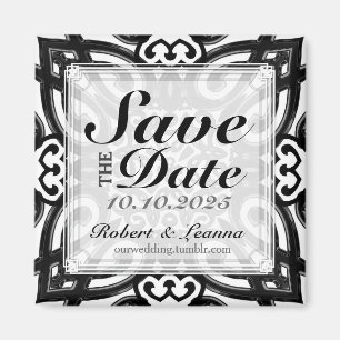 Decoratieve Twin Hearts Zwart Wit Save the Date Magneet
