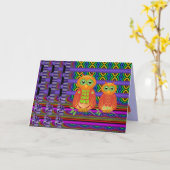 Decoratieve verjaardagskaart met uilen kaart (Gele Bloem)