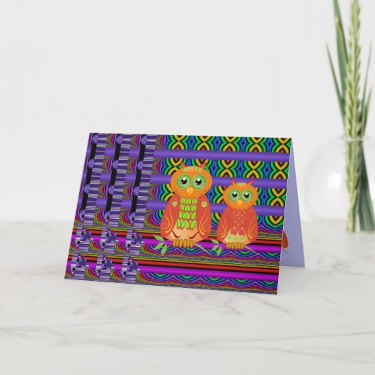 Decoratieve verjaardagskaart met uilen kaart (Voorkant)