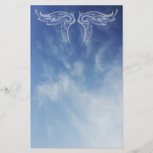 Decoratieve vleugels op wolkenfoto briefpapier (Voorkant)