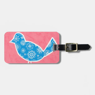 Decoratieve vogel met patronen op roze achtergrond bagagelabel