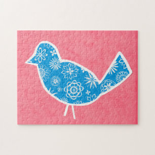 Decoratieve vogel met patronen op roze achtergrond legpuzzel