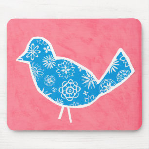 Decoratieve vogel met patronen op roze achtergrond muismat