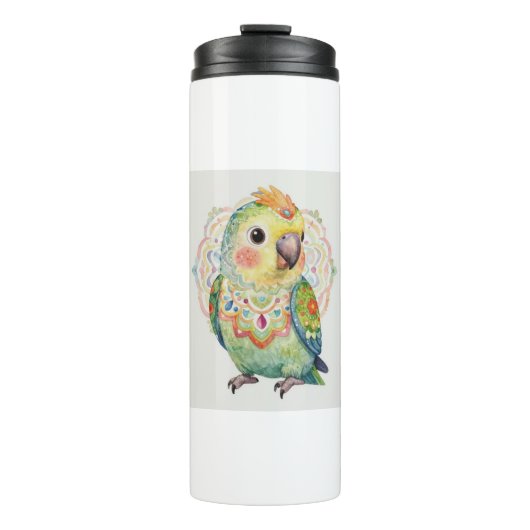 Decoratieve volkskunst-illustratie van een papegaa thermosbeker (Voorkant)