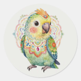 Decoratieve volkskunst papegaai illustratie ronde sticker