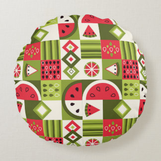 Decoratieve Watermeloen Elementen Art Print Rond Kussen