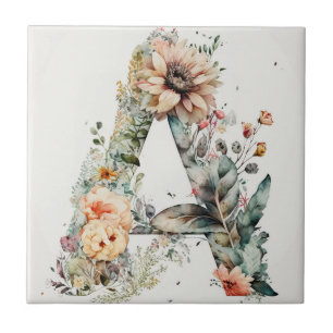 Decoratieve Waterverf Floral Art A Letter Tegeltje
